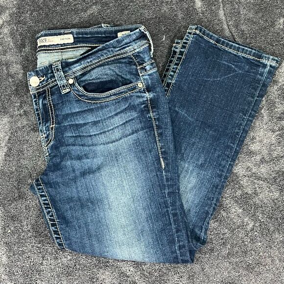 BKE Payton Crop Stretch Jeans Womens Size 28 Blue Dark Wash Double Cuff - Picture 1 of 6